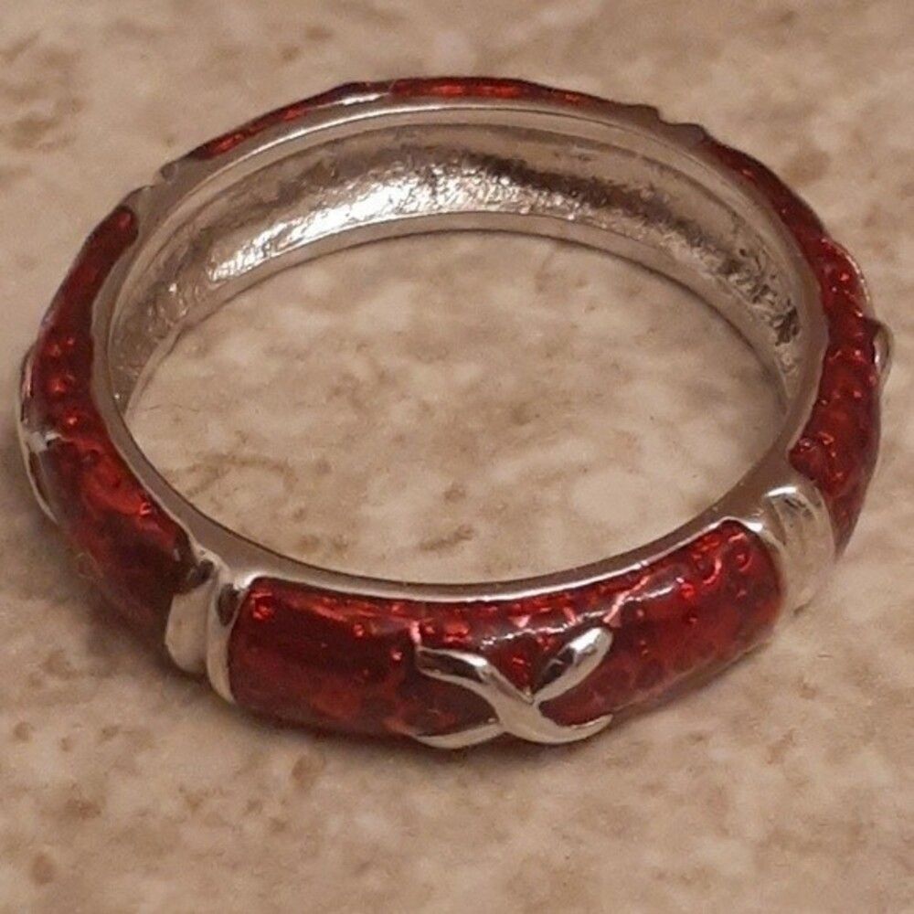 925 sterling silver band ring 9 Red enamel X glam luxe quiet luxury old money